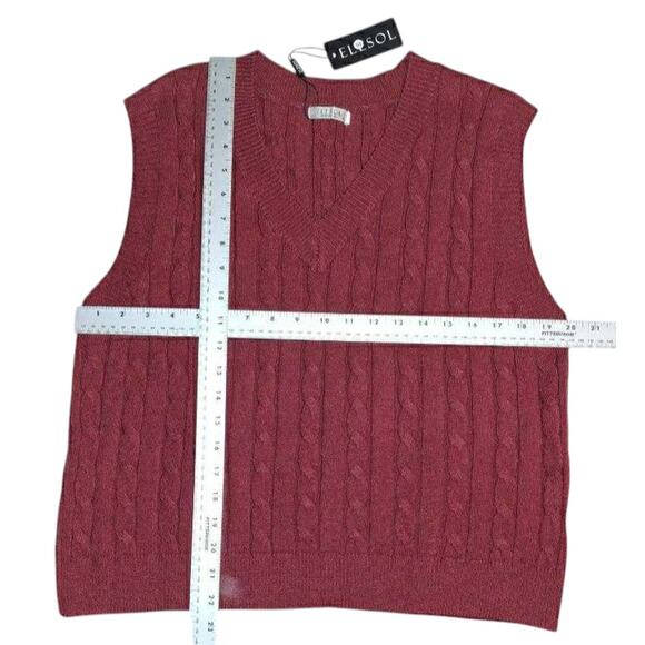 Elesol Women’s Burgundy Cable Knit Sweater Vest XL Cozy Fall Layering Pullover - Picture 4 of 6